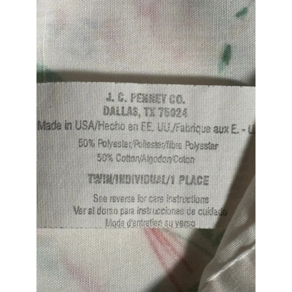 Vintage JC Penney Twin Flat Sheet Floral Rose Bow Cottagecore USA 66x92 Country